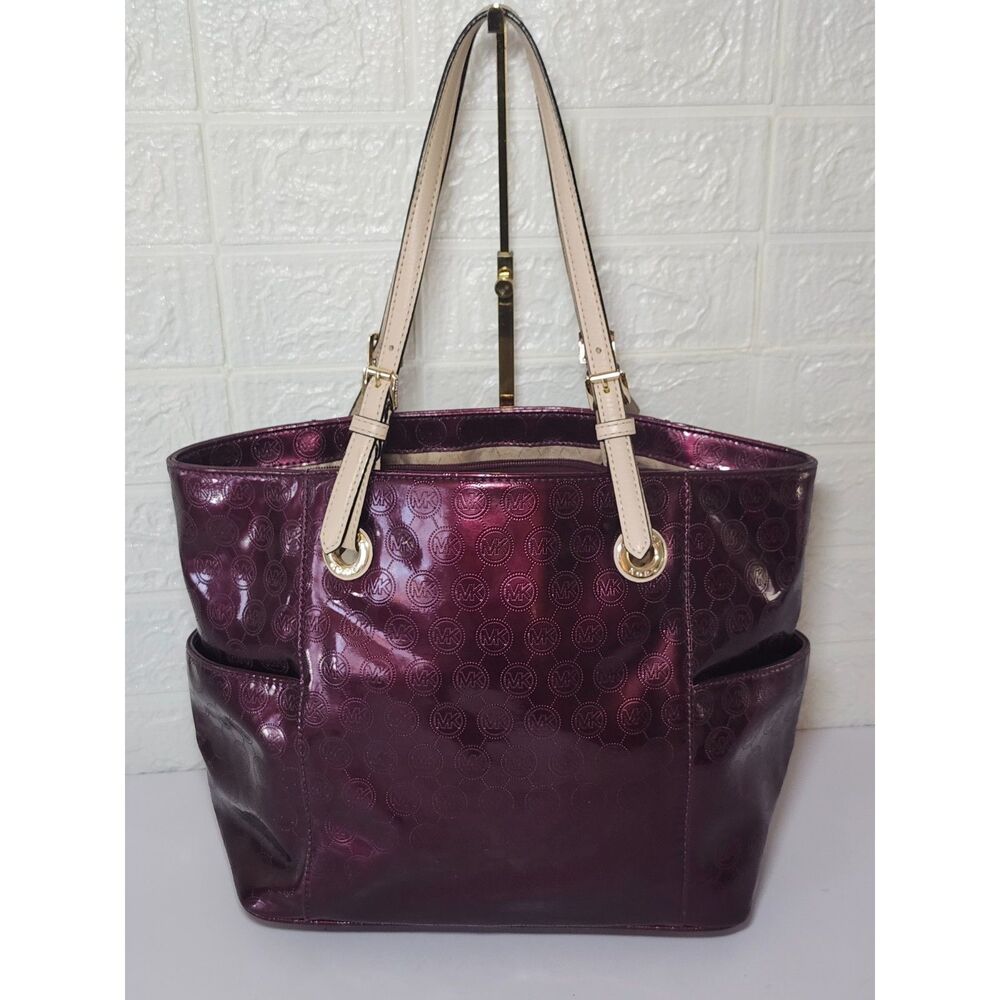 Michael Kors Jet Set East West Tote Plum Gold Hardware Signature Mobwife Shopper - Picture 3 of 15